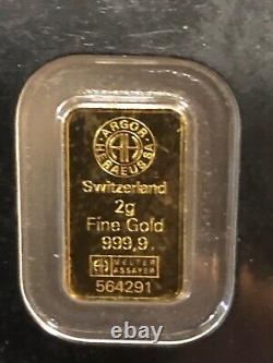 2 grams gold. GEM BU. 9999 Gold Bar ARGOR-HERAEUS (Encapsulated withAssay) 564291