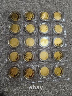 (20) 2019 Cook Islands INDIAN BUFFALO $5 200mg. 9999 Fine Gold Coin, Sheet