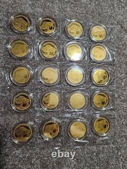 (20) 2019 Cook Islands INDIAN BUFFALO $5 200mg. 9999 Fine Gold Coin, Sheet
