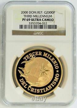 2000 Gold Dominican Republic 2000 Peso 62.7 Grams Coin Ngc Proof 69 Ultra Cameo