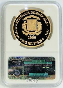 2000 Gold Dominican Republic 2000 Peso 62.7 Grams Coin Ngc Proof 69 Ultra Cameo