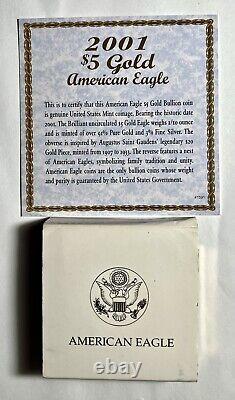 2001 $5 Gold Eagle Well Made 14k Bezel 4.3 Grams Box & Coa Gaudens Design # Ntt