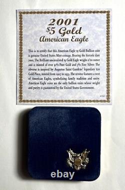 2001 $5 Gold Eagle Well Made 14k Bezel 4.3 Grams Box & Coa Gaudens Design # Ntt