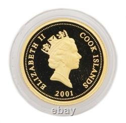 2001 Cook Islands 2.5 Gram Gold Coin Year of the Snake. 9999 Fine Proof coin Box