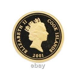 2001 Cook Islands 2.5 Gram Gold Coin Year of the Snake. 9999 Fine Proof coin Box