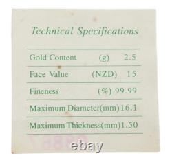 2001 Cook Islands 2.5 Gram Gold Coin Year of the Snake. 9999 Fine Proof coin Box