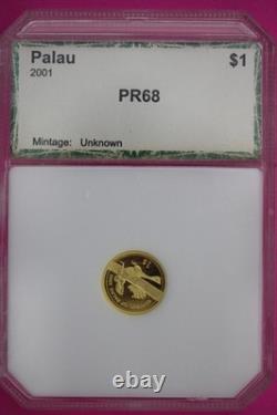 2001 Palau $1 Gold Coin Proof Cameo 1.25 Grams. 999 Guaranteed Genuine Slab 938