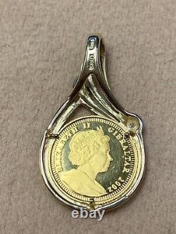 2002 Gibraltar. 999 Gold Cupid Coin 1/25oz In 14K Bezel Diamond Pendant 3 Grams