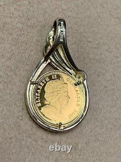 2002 Gibraltar. 999 Gold Cupid Coin 1/25oz In 14K Bezel Diamond Pendant 3 Grams