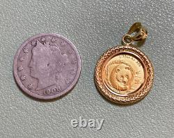 2003 China 5 Yuan 1/20 oz Gold Panda Coin with 18k bezel 3.2 grams