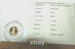 2003 LIMITED EDITION 14K. 585 SOLID GOLD EAGLE LIBERTY COIN PROOF With COA. 5g