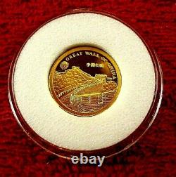 2008 1 GRAM 1000 Tugriks Coin Great Wall of China PURE GOLD 999.9 PROOF