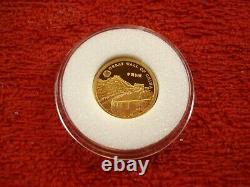 2008 1 GRAM 1000 Tugriks Coin Great Wall of China PURE GOLD 999.9 PROOF