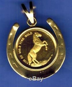 2014 1/20 Oz. SINGAPORE Gold HORSE Coin WITH 14 K BEZEL PENDANT 2.5 GRAMS. 3006