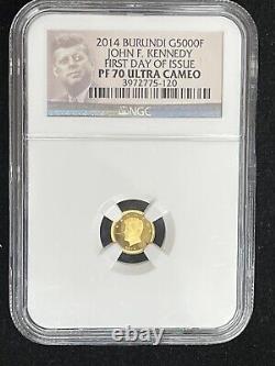 2014 Burundi G5000F JFK Kennedy First Day Issue PF70? ULTRA CAMEO Gold Coin