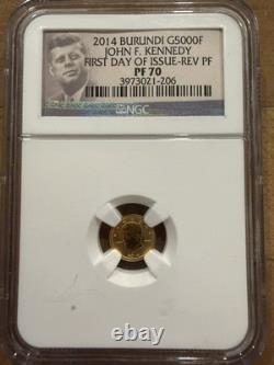 2014 Burundi Kennedy First Day Issue Reverse Proof 1/2 Gram Gold NGC PF70.9999