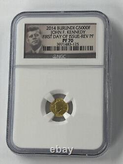 2014 Burundi Reverse Proof 5000 Francs 1/2 gram Gold John F. Kennedy NGC PF70 J1