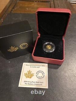 2014 Canada Eastern Chipmunk. 5 Gram 1/2 g. 9999 Fine Gold Proof Coin in OGP COA