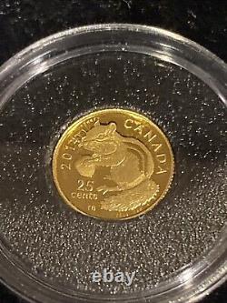 2014 Canada Eastern Chipmunk. 5 Gram 1/2 g. 9999 Fine Gold Proof Coin in OGP COA