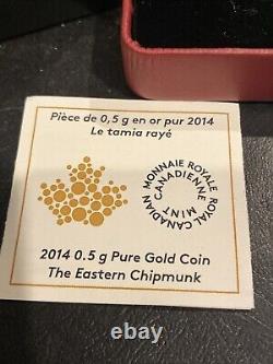 2014 Canada Eastern Chipmunk. 5 Gram 1/2 g. 9999 Fine Gold Proof Coin in OGP COA