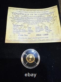 2014 GOLD UNICORN PROOF COIN 064/1000 COA TOKELAU. 5 Gram