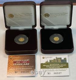 2014 Irish Battle of Clontarff and 2013 Rock of Cashel. 5 gram proof gold coins