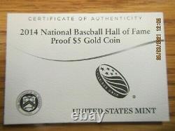 2014 United States Mint Baseball Hall of Fame PROOF GOLD Coin Item B31 OGP COA
