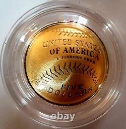 2014 W Baseball Hall of Fame $5 GOLD Coin. 7.5231 Grams AU ASW 50k Mintage