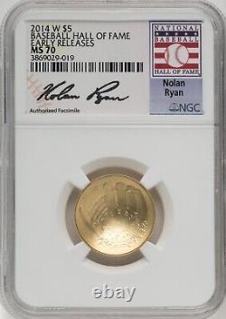 2014-W Gold 5 Dollars Baseball HOF NGC MS70 Early Release Nolan Ryan Beautiful