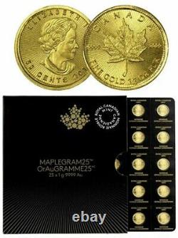 2015 25 X 1 Gram Royal Canadian Mint Maplegram. 9999 Gold Maple Leaf Coin