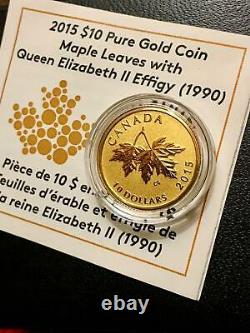 2015 Canada Pure Gold'Maple Leaves' $10 Coin Elizabeth II (1990). 2508 AGW