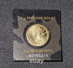 2015 Royal Mint Canadian Maple Leaf 1g Gold Coin! Encased And Serial Numbered