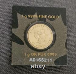 2015 Royal Mint Canadian Maple Leaf 1g Gold Coin! Encased And Serial Numbered