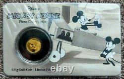 2016 $2.50 Coin Disney's Mickey Mouse PLANE CRAZY 0.5 Grams. 9999 Gold