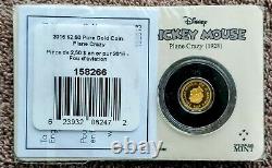 2016 $2.50 Coin Disney's Mickey Mouse PLANE CRAZY 0.5 Grams. 9999 Gold