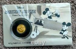 2016 $2.50 Coin Disney's Mickey Mouse PLANE CRAZY 0.5 Grams. 9999 Gold