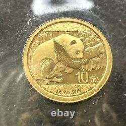 2016 China 1 Gram 999 Fine Gold Panda 10 Yuan Coin Gem Brilliant UNC MINT SEALED