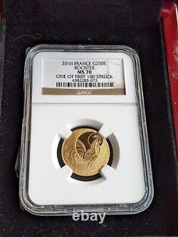 2016 France Gold 250 Euro Rooster NGC MS70 One Of First 100 Coins Struck