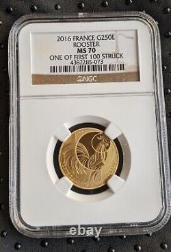 2016 France Gold 250 Euro Rooster NGC MS70 One Of First 100 Coins Struck