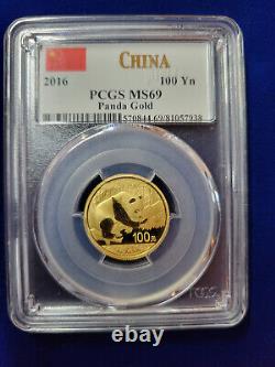 2016 GOLD CHINA PANDA 100 YUAN COIN 8 g (8 grams) PCGS MS69 FIRST STRIKE