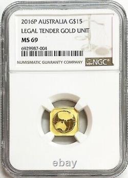 2016 Gold Australia 1/10 Oz Square $15 Legal Tender Gold Unit Coin Ngc Ms 69