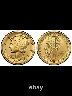 2016 Mercury Centennial Gold Dime 1/10 Oz. Free Shipping