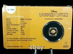 2016 Niue Disney Limited Edition DONALD DUCK. 5 Gram 9999 Proof Gold 1/1500 7658