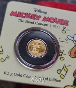 2016 Niue Disney Mickey Mouse The Band Concert 1/2 Gram 999.9 GOLD Coin COA