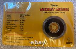 2016 Niue Gold 0.5gr Coin Mickey Mouse Brave Little Tailor DISNEY unopened