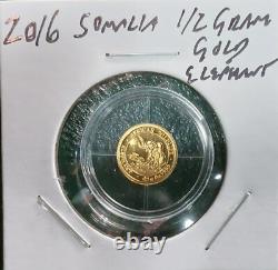 2016 SOMALIA 1/2Gr 9999 Gold Elephant PF 20 Shilling Coin GEM 1stYear TOUGH DATE