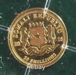2016 SOMALIA 1/2Gr 9999 Gold Elephant PF 20 Shilling Coin GEM 1stYear TOUGH DATE