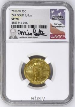 2016-W Standing Liberty. 9999 Gold 1/4 Ozt. NGC SP70. Mike Castle Signed