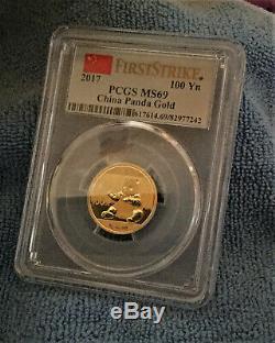 2017 China 100 Yuan Gold Panda Coin PCGS MS69 First Strike 8 Grams OVER 1/4 Oz