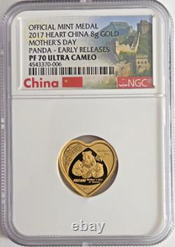 2017 China Mother's Day Panda Heart 8g Gold Medal NGC PF70UC ER